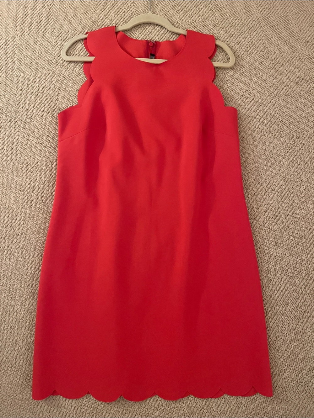 J. Crew Red Scallop-Hem Sleeveless Shift Dress